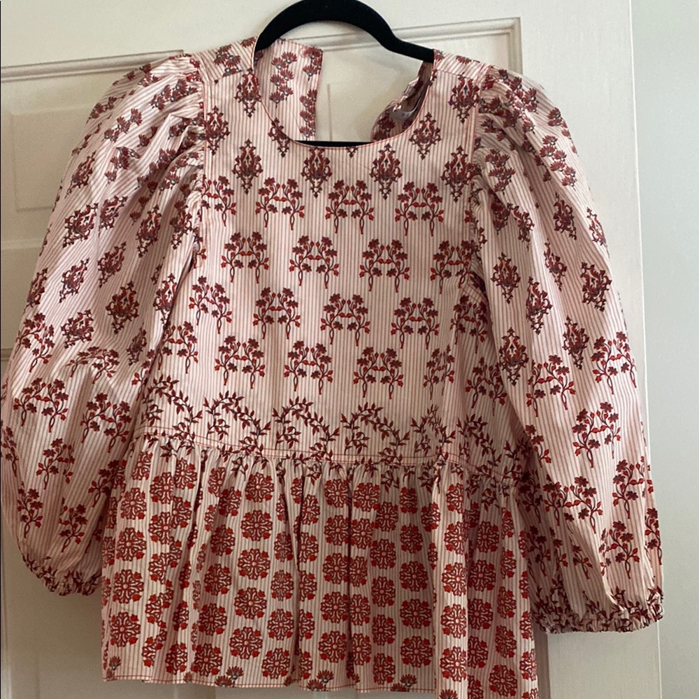 Hunter Bell Red Floral Striped Blouse